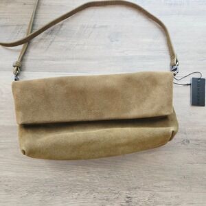 Rocknot Genuine Suede Foldover Crossbody Bag Tan Olive Khaki NWT